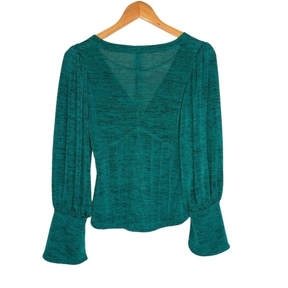 Free People Womens Killer Queen Tee Blouse Sz Small Green Long Sleeve V Neck - Picture 3 of 9